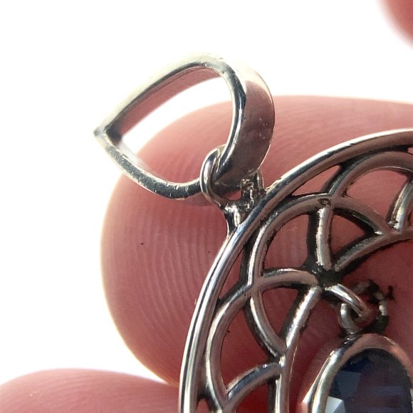 Blue Sapphire .93ct Platinum Finish Solid 925 Sterling Silver Pendant - Picture 7 of 7